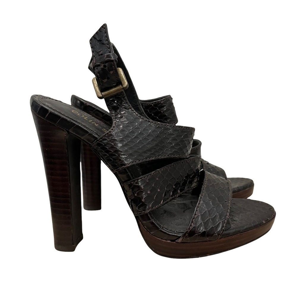 Colin Stuart Brown Snakeskin Strappy Heeled Sandals 5